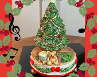 Musical Christmas Tree, with Motion, Ceramic, Plays "Silent Night", Japan, 6 Inch, 1970's   B119   (#25)