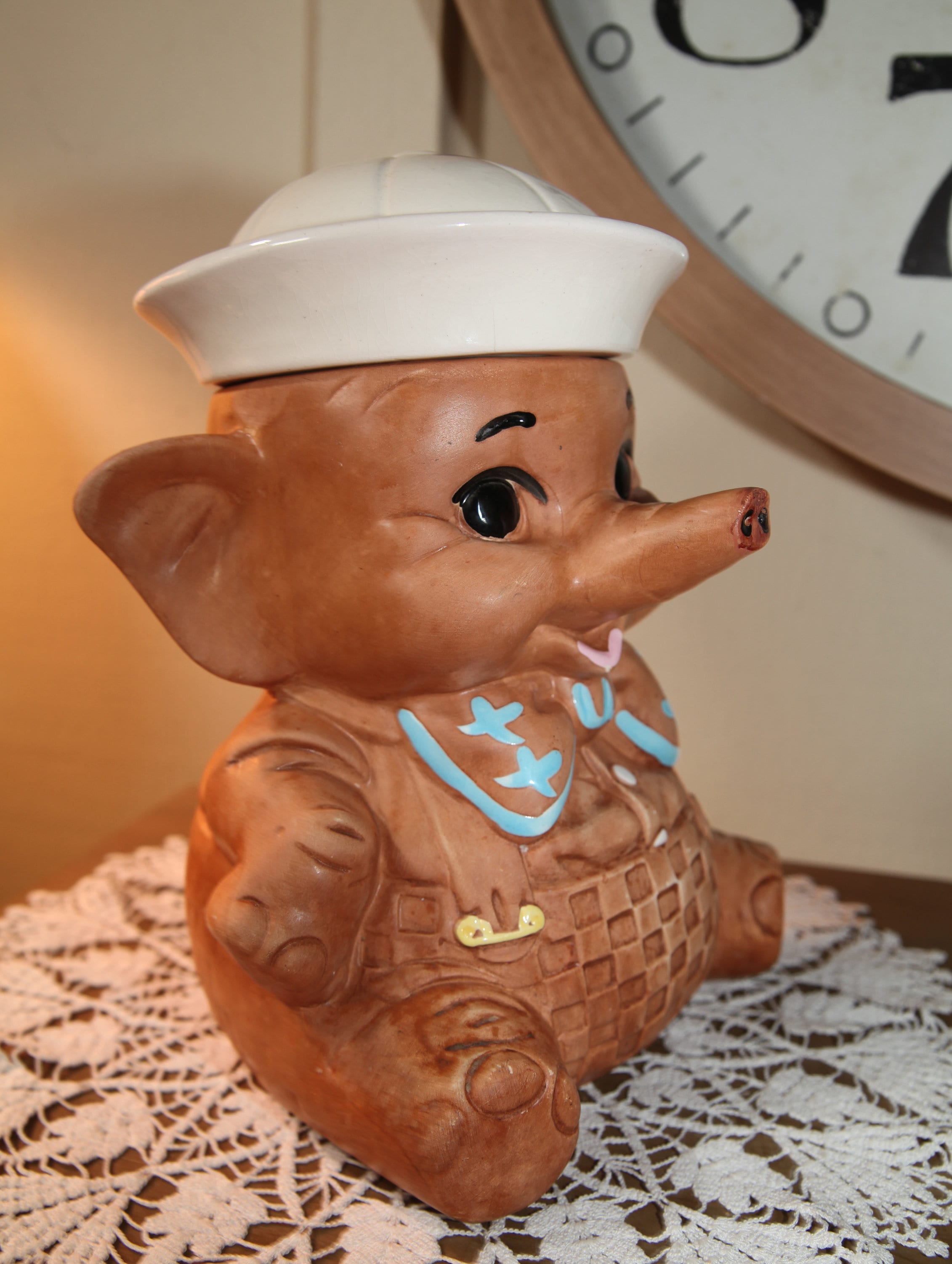 Twin Winton Cookie Jar, Elephant, Sailor, White Cap, 11.5