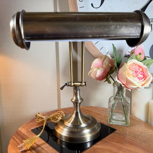 Vintage, Brushed Antiqued, Brass Desk Lamp, Light, Library, Music, Piano, Bankers Lamp, 13&quot;, Large, 1980&#39;s     B45-7-6