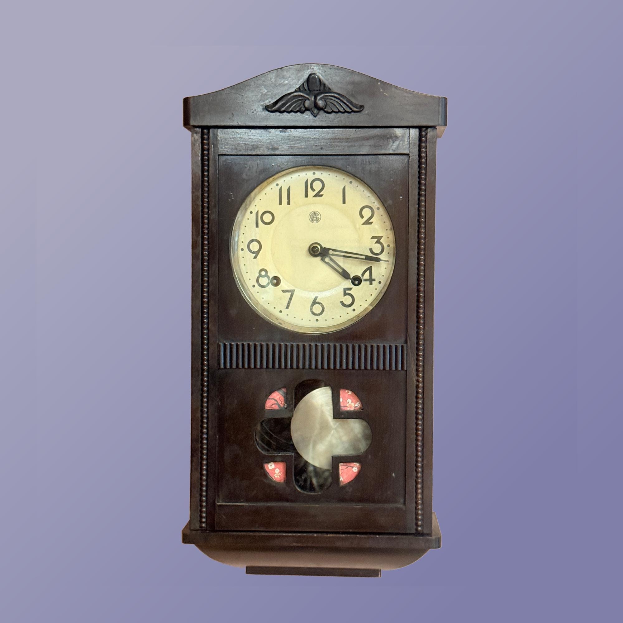 愛知時計　アンティーク　壁掛け時計 ヴィンテージ、AICHI、8日間、日本製、木製、壁掛け時計、機械式、鍵