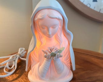 Vintage, Virgin Mary, Blessed Mother, Night Light, Bisque Finish, 1980's. 7"   B93-4-2