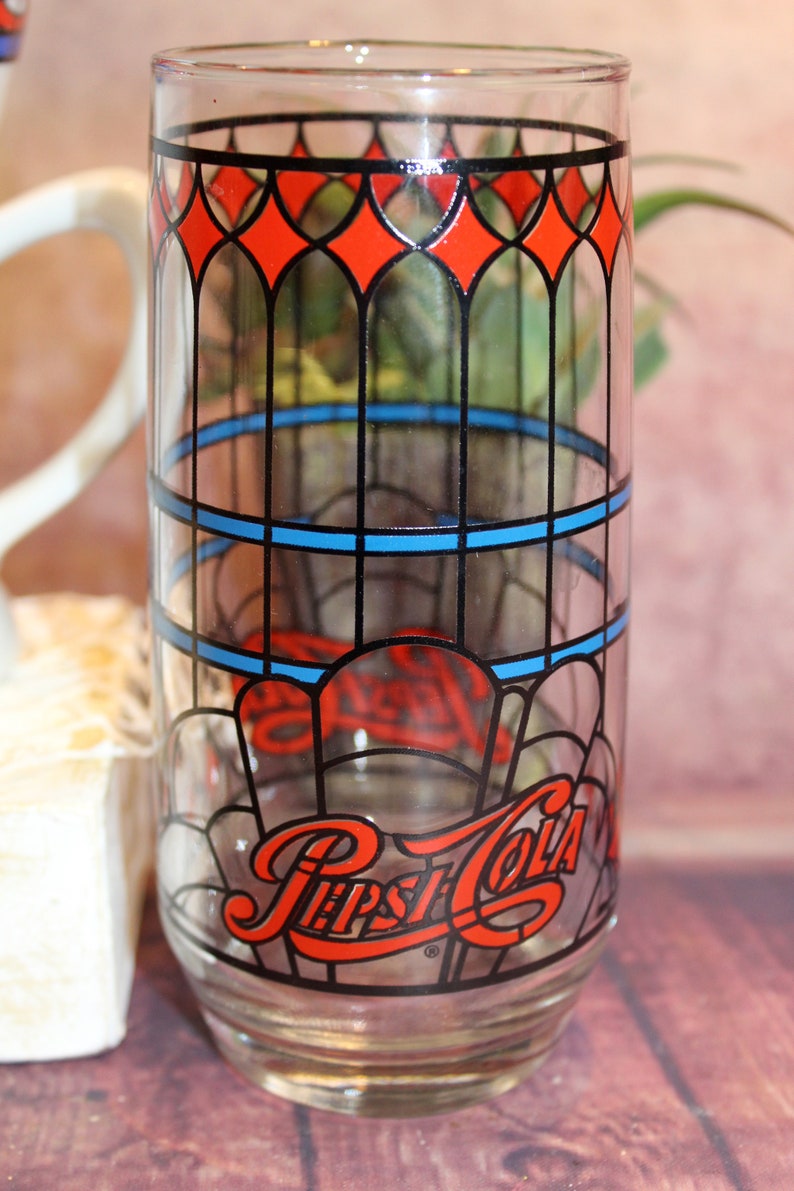Vintage 3 Pepsi Stained Glass Pattern Drinking Glasses 1 Etsy