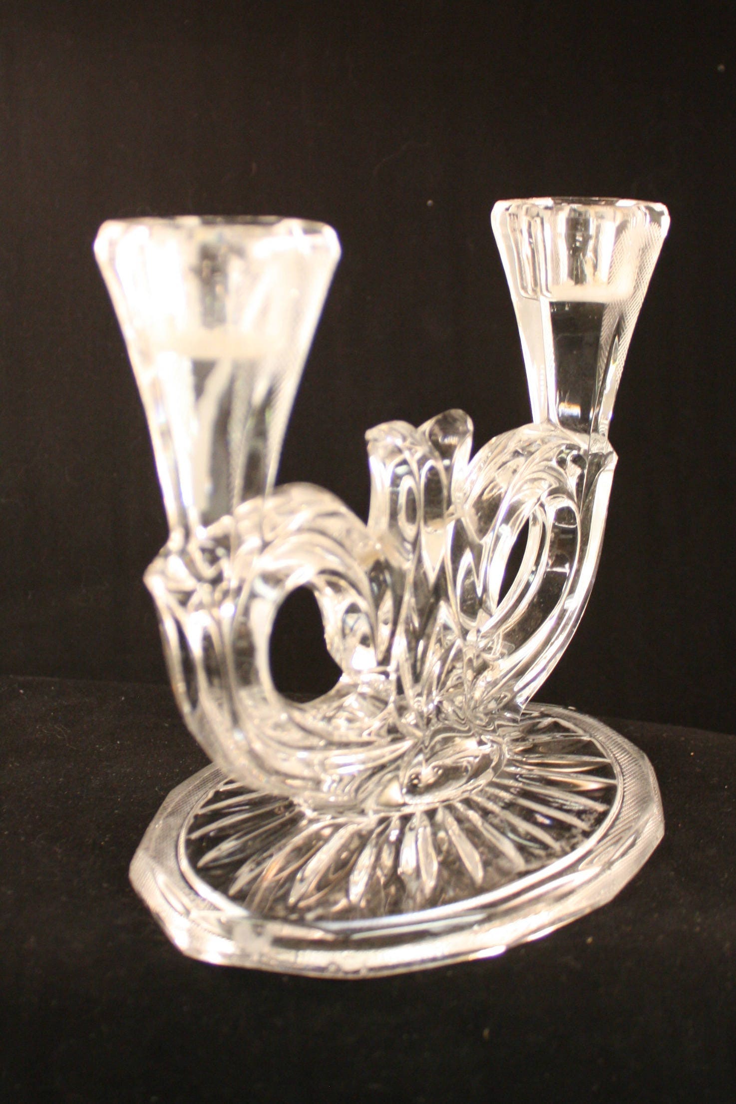 2 Vintage Clear Glass Double Candle Holders Clear Glass Etsy