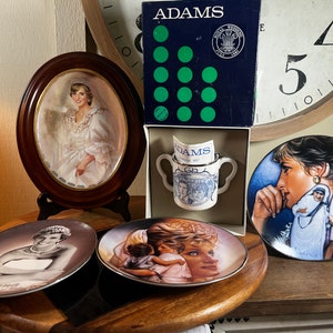 Princess Diana, 5 Piece Set, Franklin Mint, Bradford Exchange, Framed Plate, 3 other Plates, 1 Collectors Wedding Mug, 1980's   B74-5-21