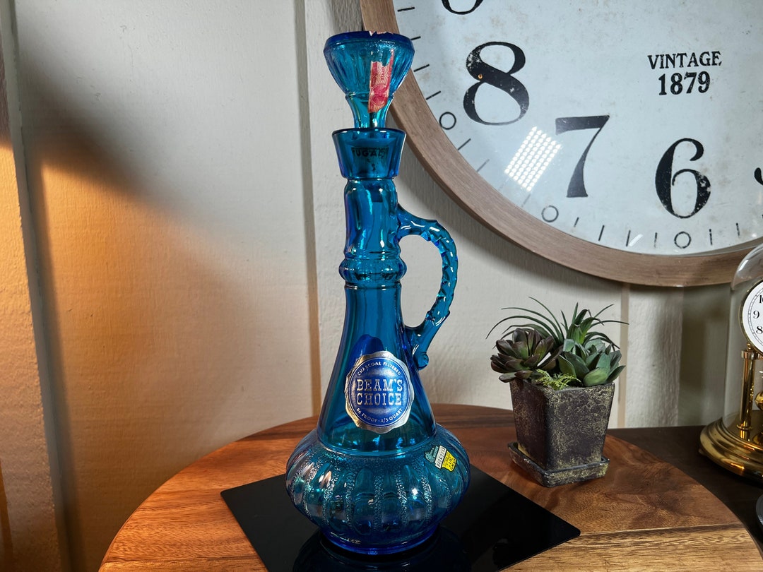 1973 BEAMS CHOICE Brandy Blue Glass Liquor Bottle Etsy