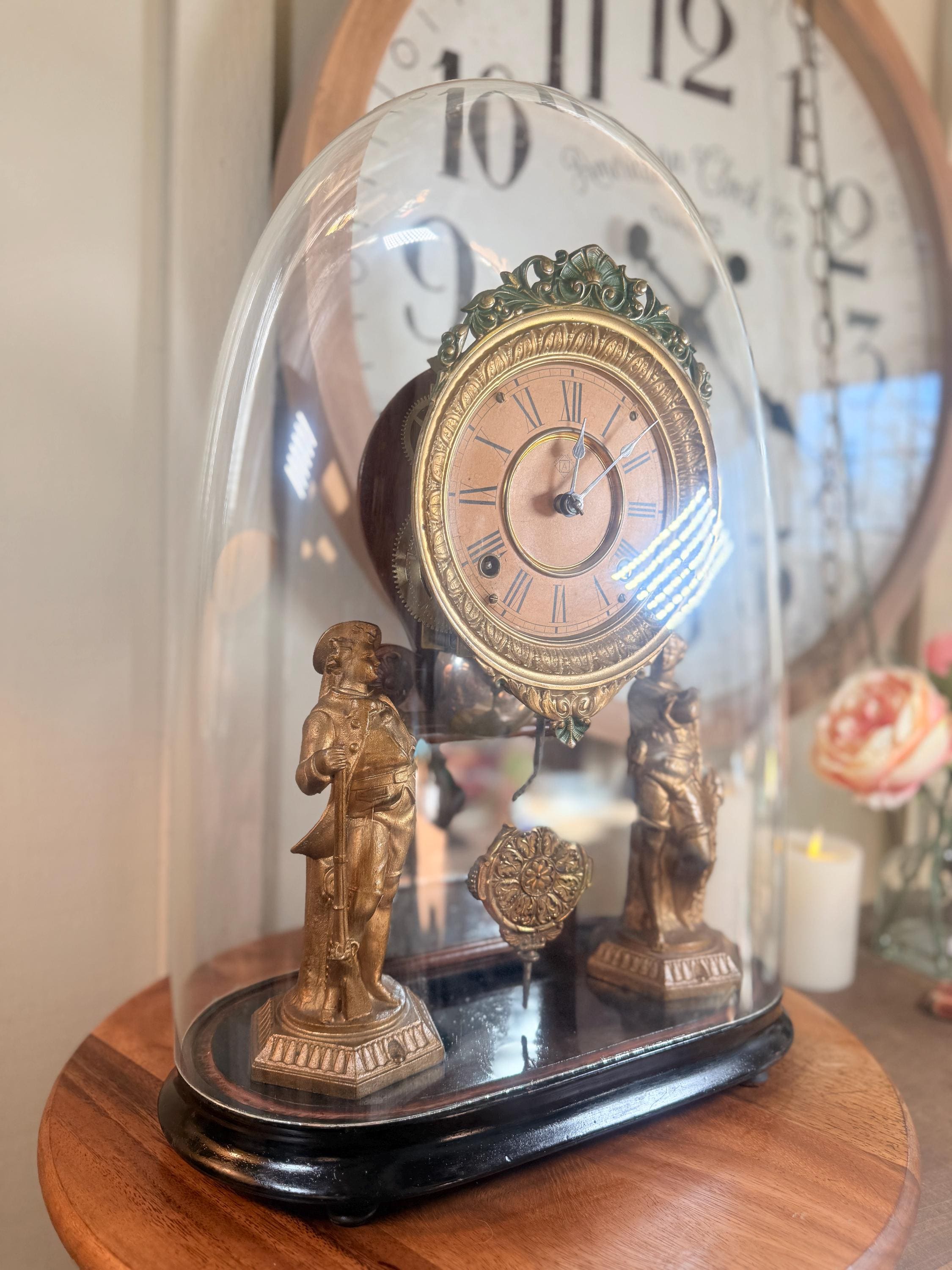 アンティーク大理石置時計 ANSONIA 置き物、装飾品 Antique, Ansonia, Crystal Palace, Oval Glass Dome, Anniversary