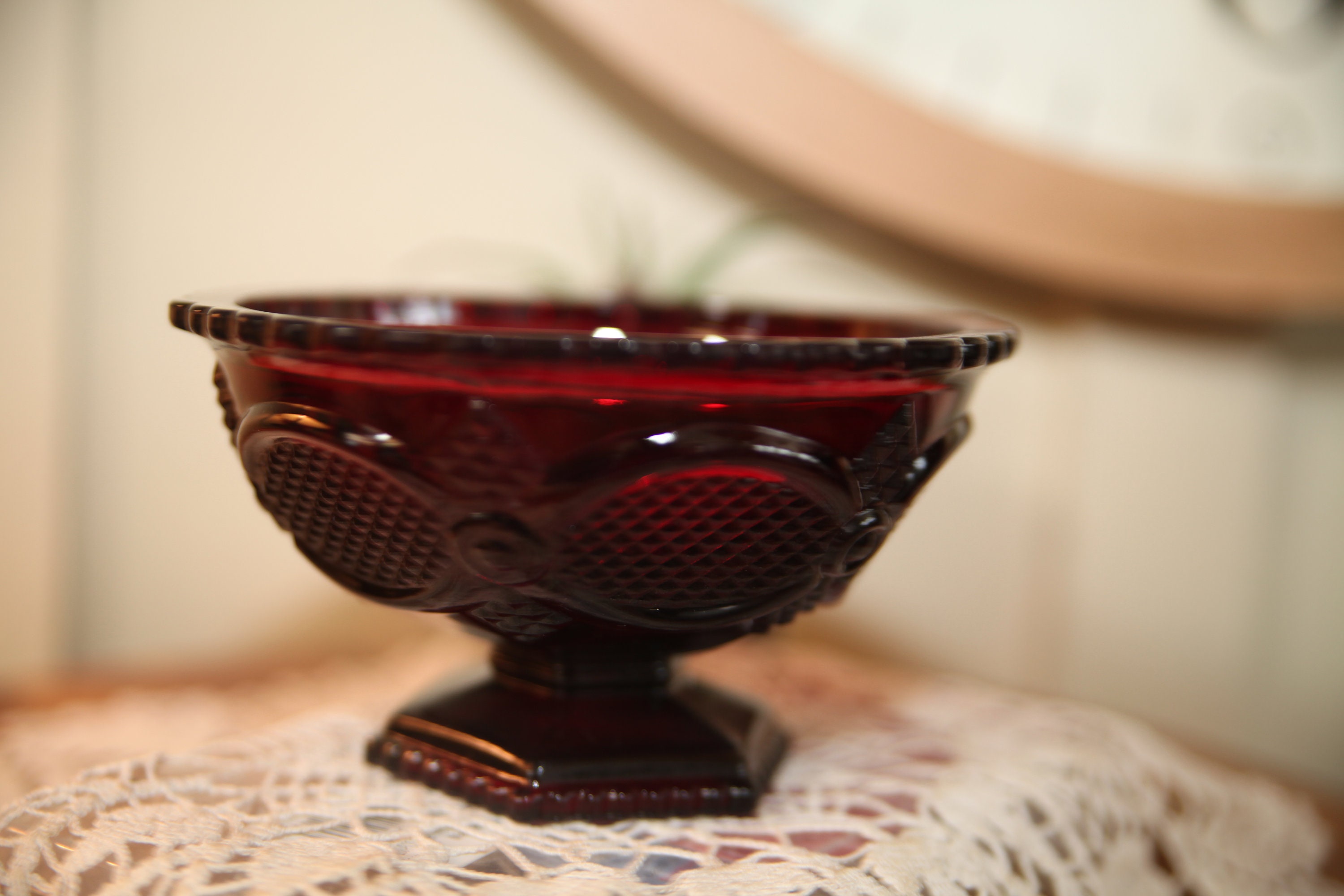 Vintage, Avon, Cape Cod Collection, Ruby Red Glass, Candy Dish ...