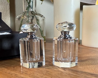 ヴィンテージ、OLEG Cassini、香水瓶、クリスタル、2個セット、透明、カットガラス、化粧台、装飾、装飾、3インチ、1980年代、B84-11-29