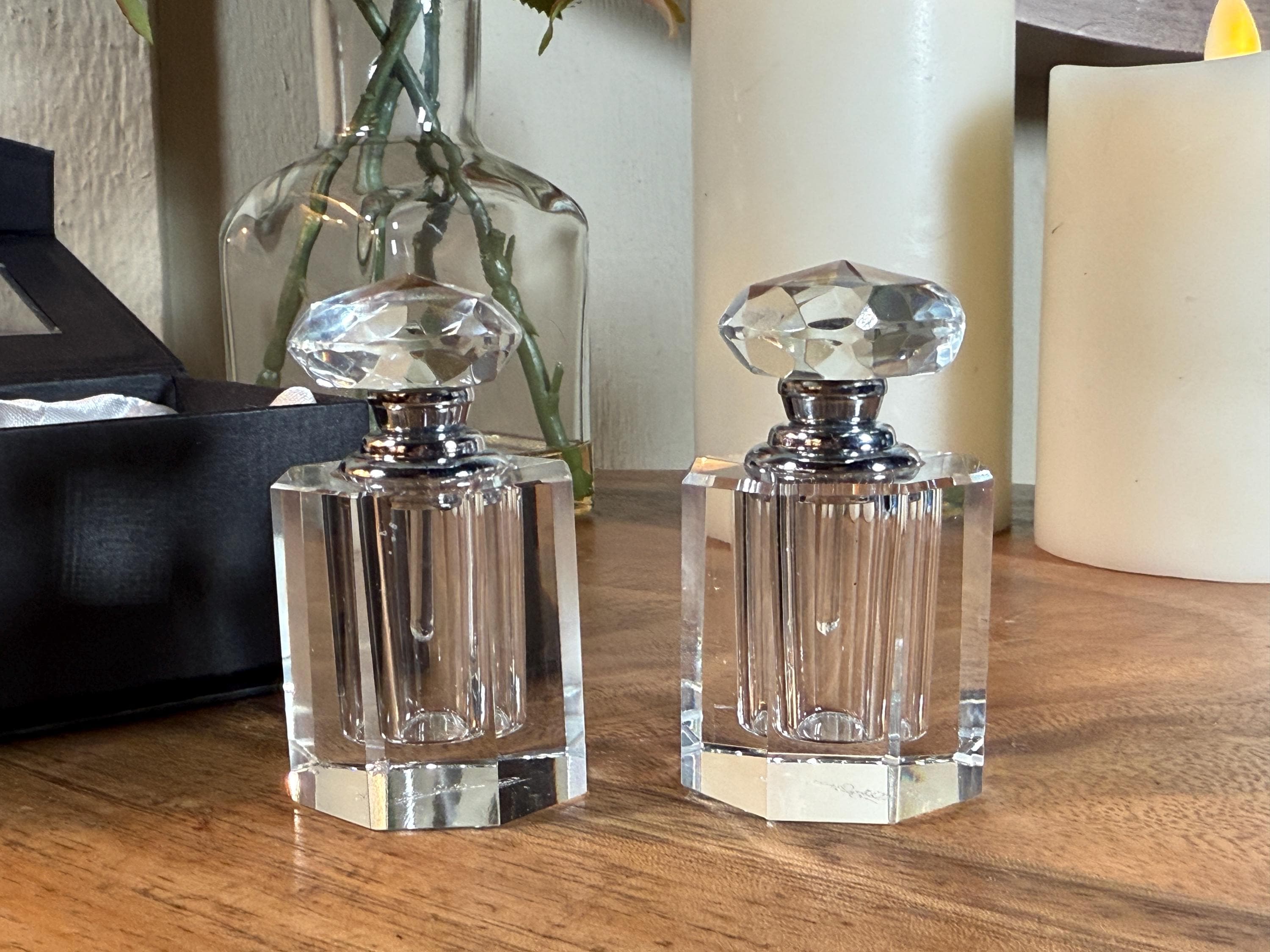 Vintage, OLEG Cassini, Perfume Bottle, Crystal, Set of 2, Clear