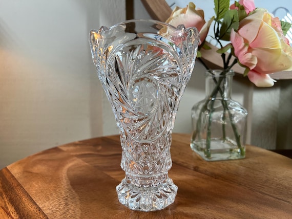 ヴィンテージ、風車、ハンドエッチングガラス、花瓶、フリル