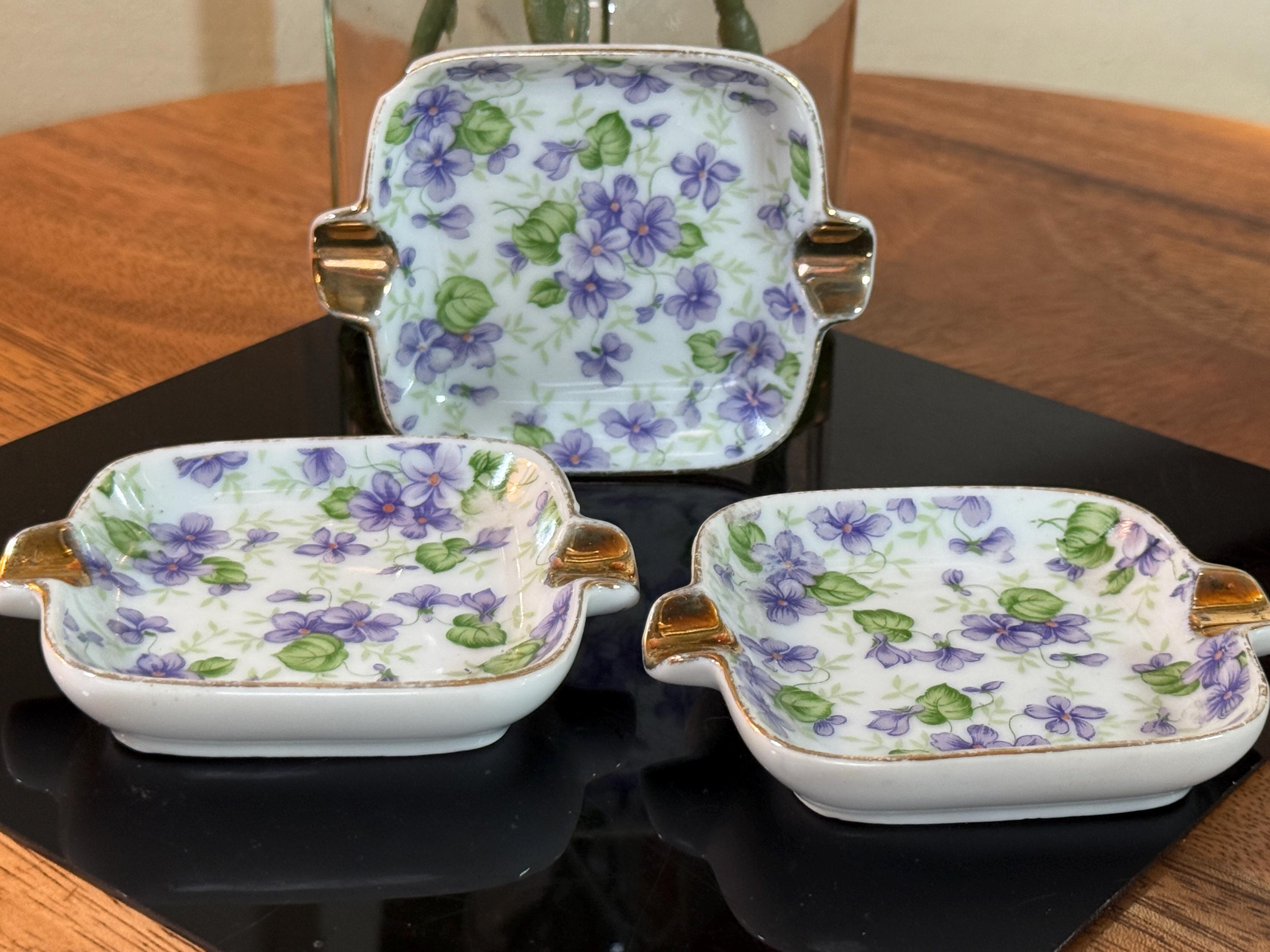 Set of 3, Lefton Purple and Gold Floral, Japan, China, 3.5