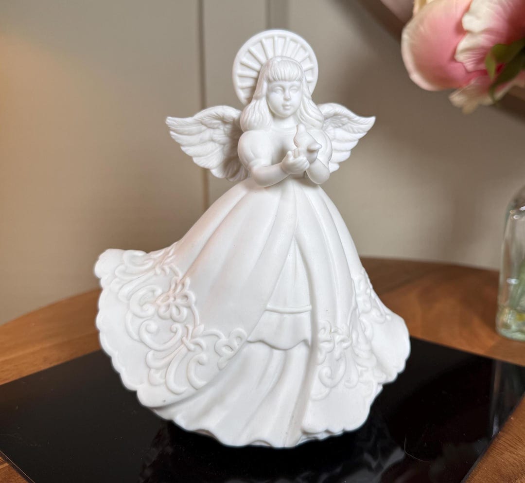 Vintage, Wind Up, Musical Angel, Holding Dove, 6.5 Inch, White