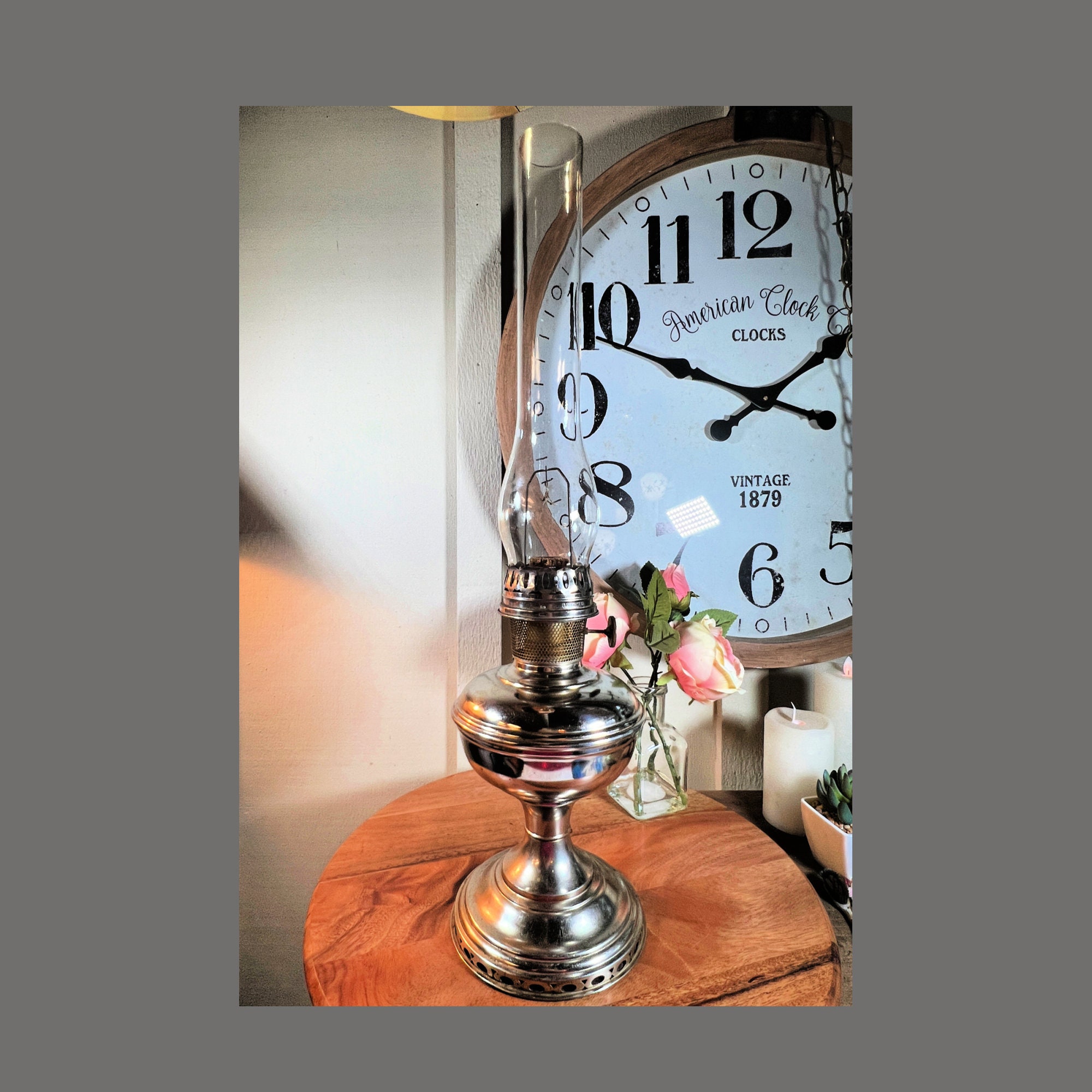 Antique, Aladdin Noll, Large, Tall, Oil Lamp, Nickel Plated, Base