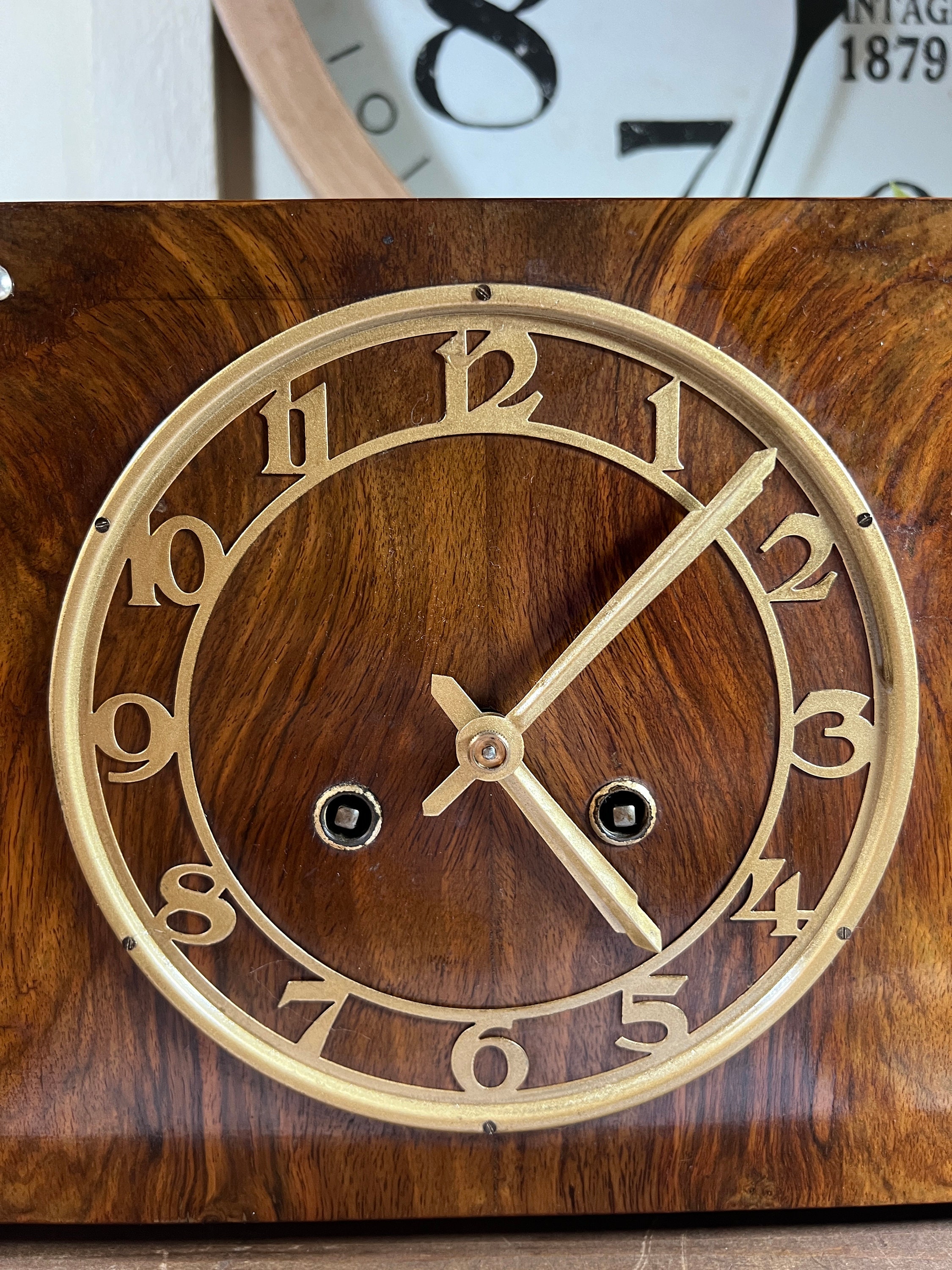 Vintage, Art Deco, Mechanical, Burlwood, Mantle Clock, Desk Vintage, Art Deco, Mechanical, Burlwood, Mantle Clock, Desk