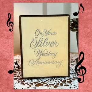 Vintage, REUGE, Silver Wedding Anniversary, Wood Music Box, Wind Up, Plays &quot;Anniversary Waltz&quot;, Trinket Box, 4.5 Inch, 1970&#39;s   B12-7-31