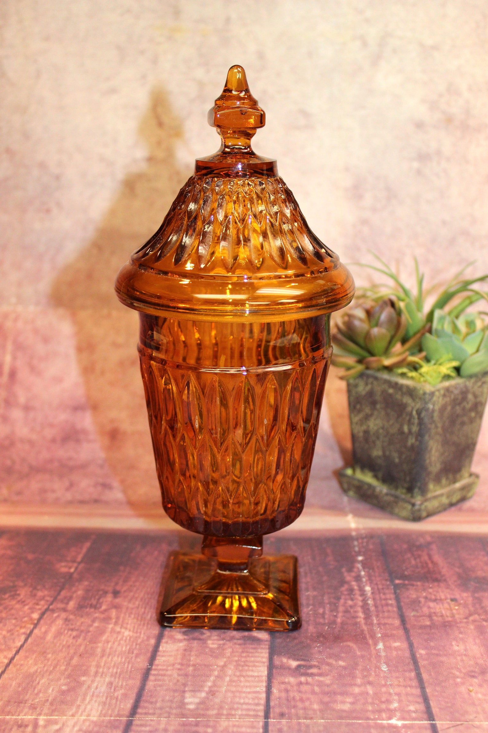 Vintage Glass Amber Candy Dish w/Lid Indiana Company Candy Etsy