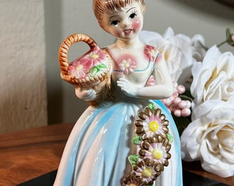 Vintage, Porcelain Girl, Blue Dress, With Pony Tail, Holding