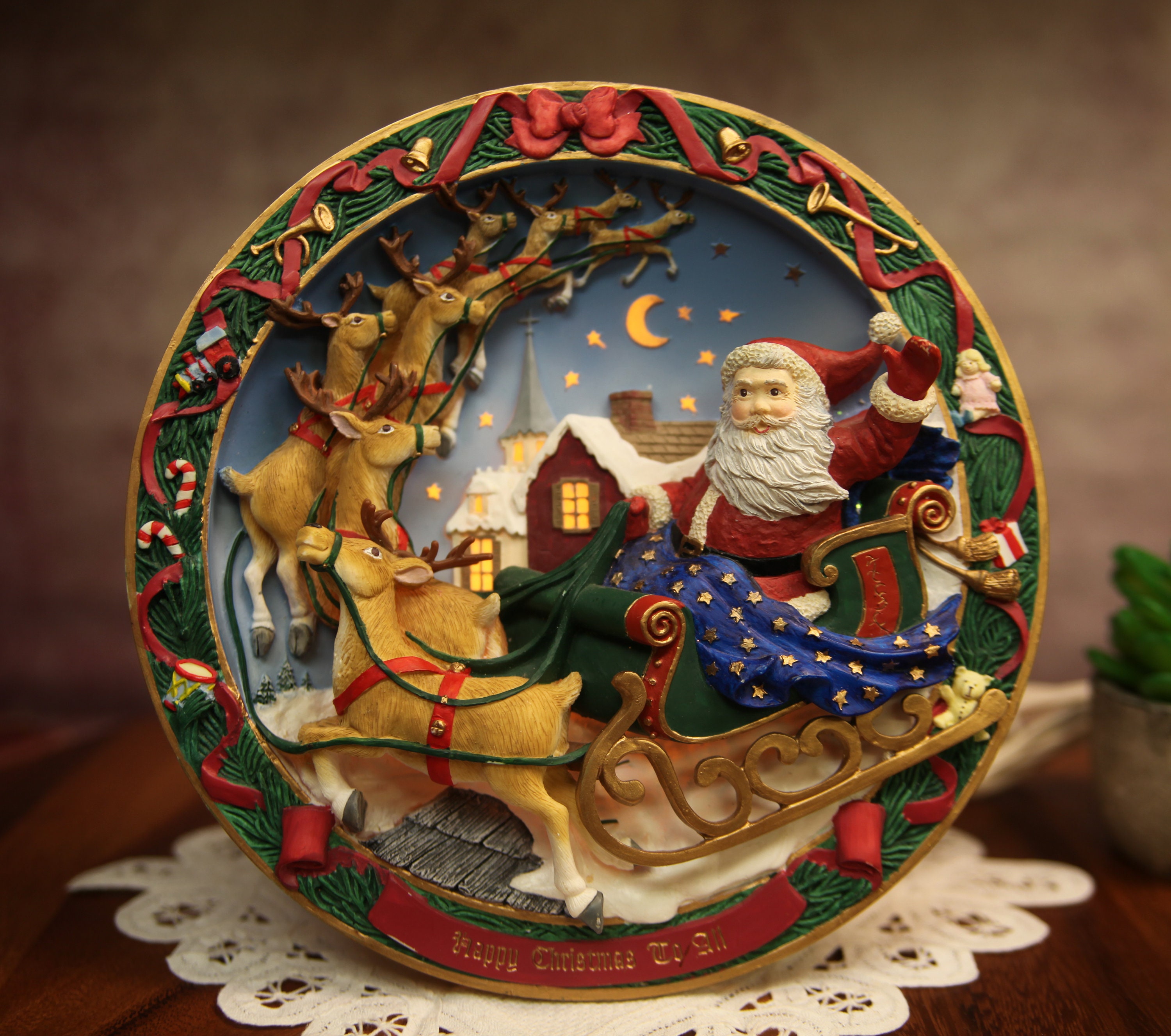 A Visit From Santa Light Up Plate Christmas Bradford Etsy