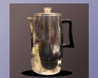 Cafetera antigua de aluminio West Bend, 10 tazas, 11", completa, años 60, FUNCIONA B7-7-11