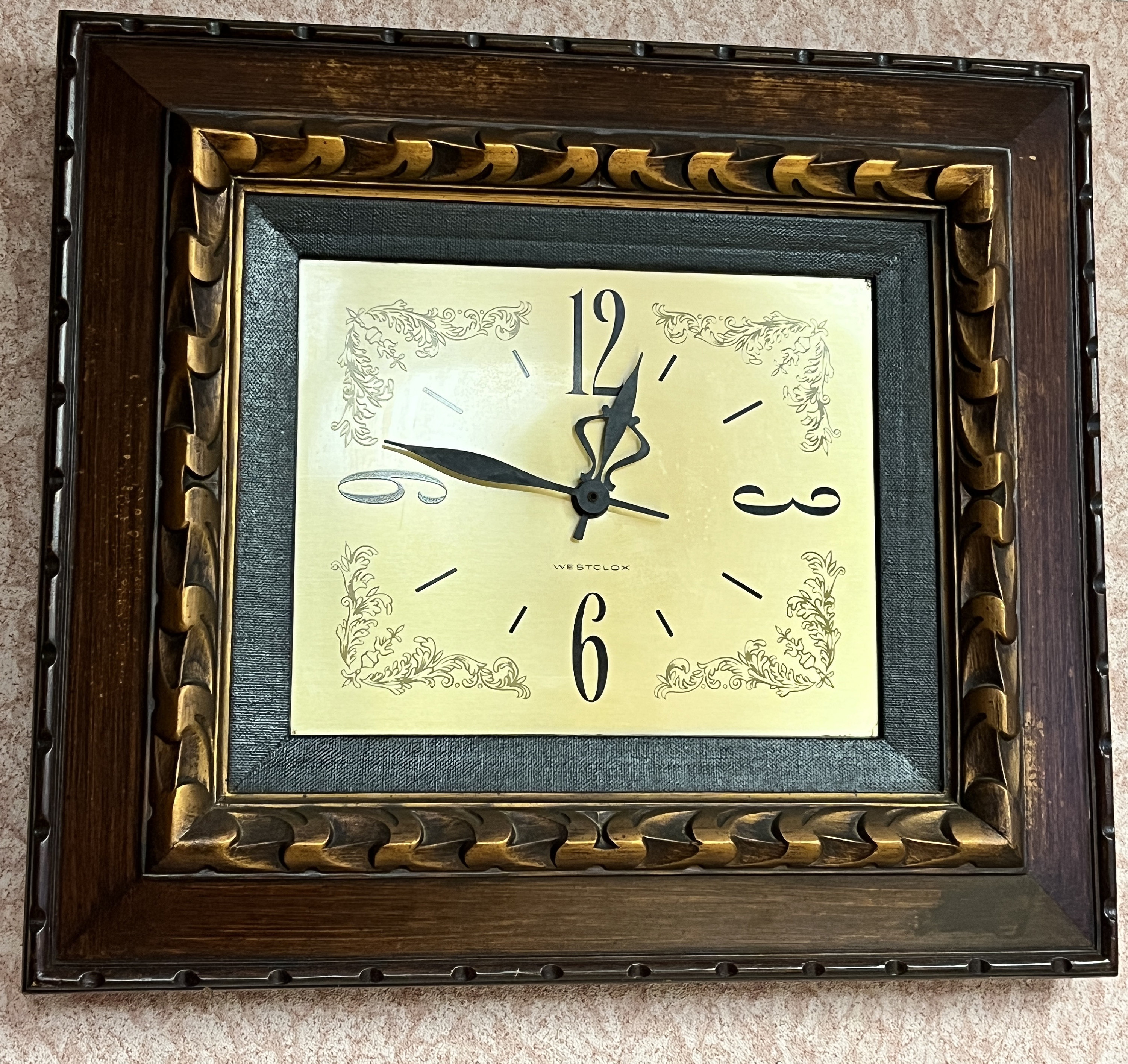 Vintage, Square, Westclox, Plastic, Wood Look Frame, Wall Clock