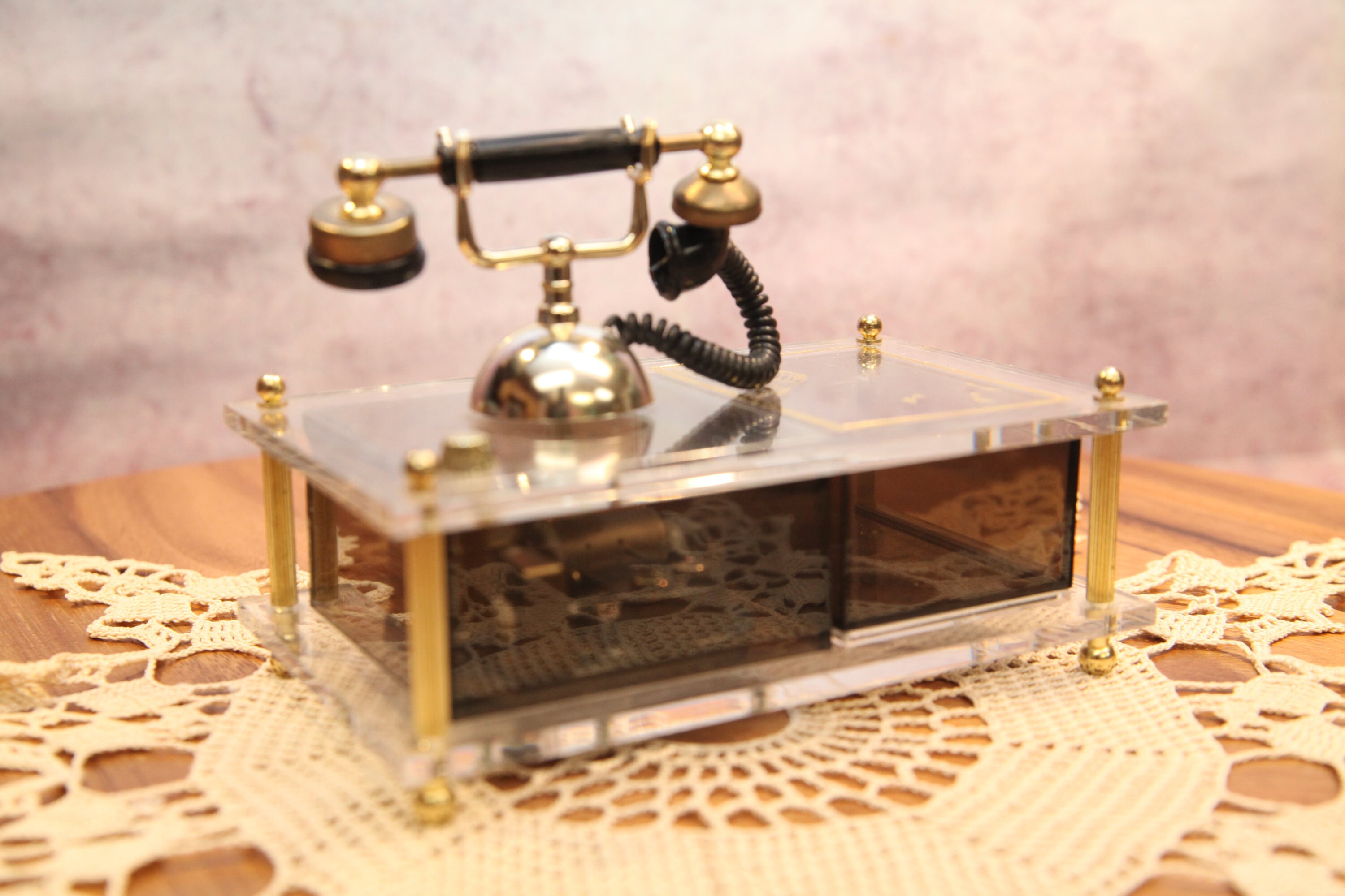 Vintage Acrylic Telephone Trinket Music Box, Jewelry Music Box