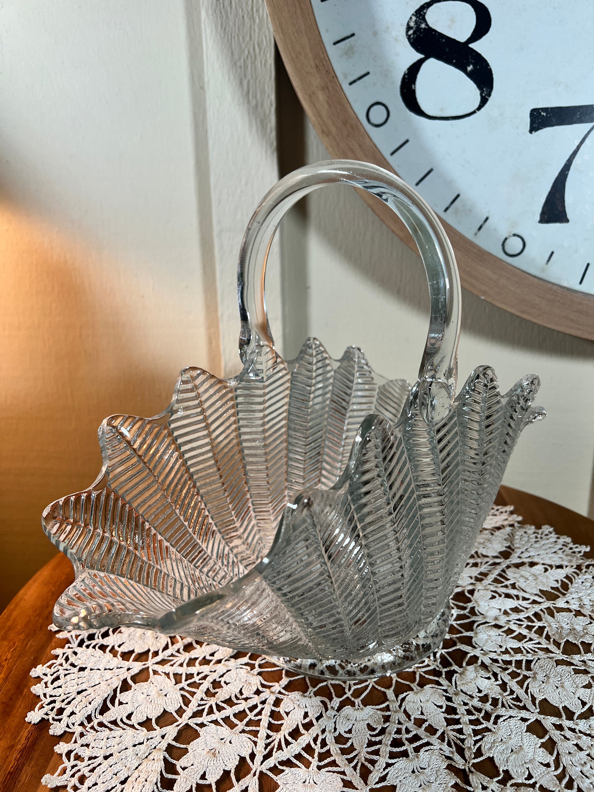 Vintage, L.E. Smith, Clear, Crystal, Glass, Fern, Feather Vintage, L.E. Smith, Clear, Crystal, Glass, Fern, Feather