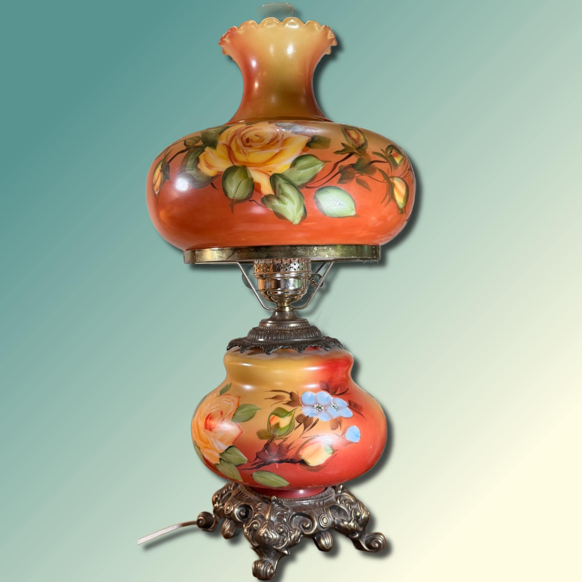 Vintage, Hand Painted Floral, Glass Shade, Gone With the Wind