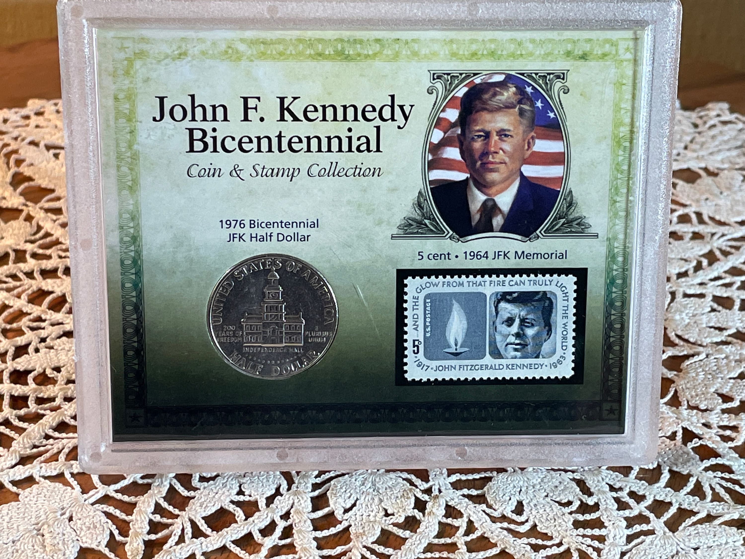 Vintage, John F. Kennedy Bicentennial Coin & Stamp Set, 5.5
