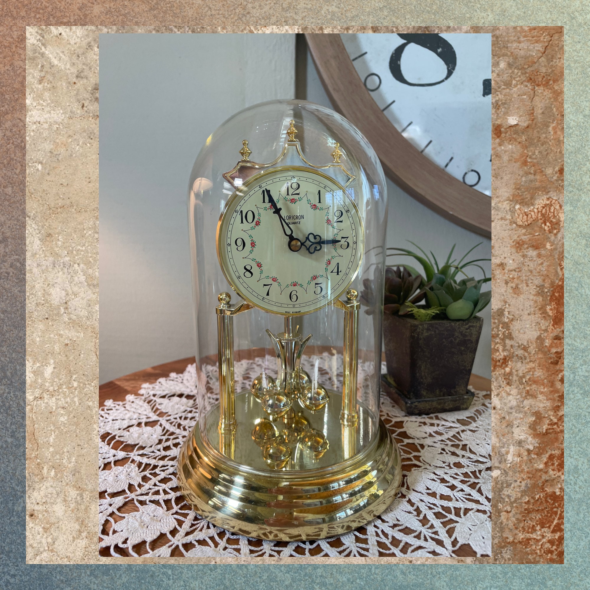 Vintage Loricron Anniversary Clock, Ornate Floral Face, Quartz