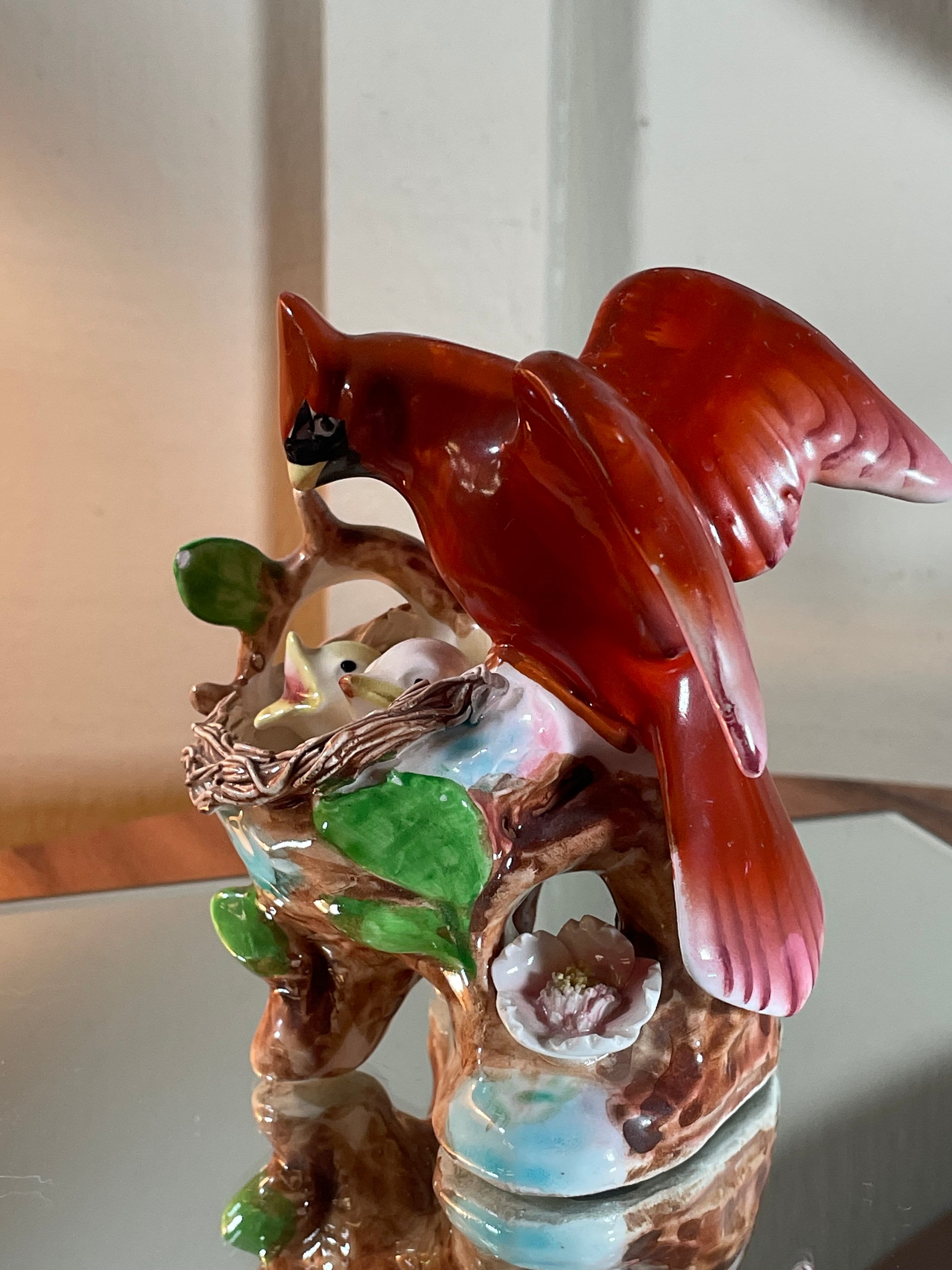 3 Red Cardinals , Cardinal Family, Ceramic, Vintage, 6 Inch, BIRD