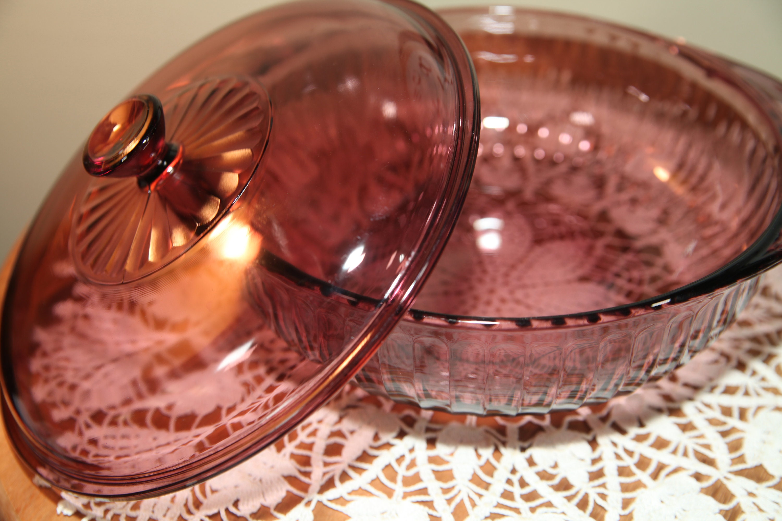 Vintage Pyrex, Cranberry Purple, Glass ,covered, Casserole