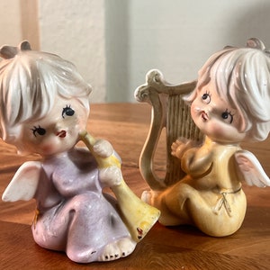 Porcelain. Set of 2 Matching. Musical Angels, 3.5 Inch, 1960&#39;s, Vintage   B70-1-25