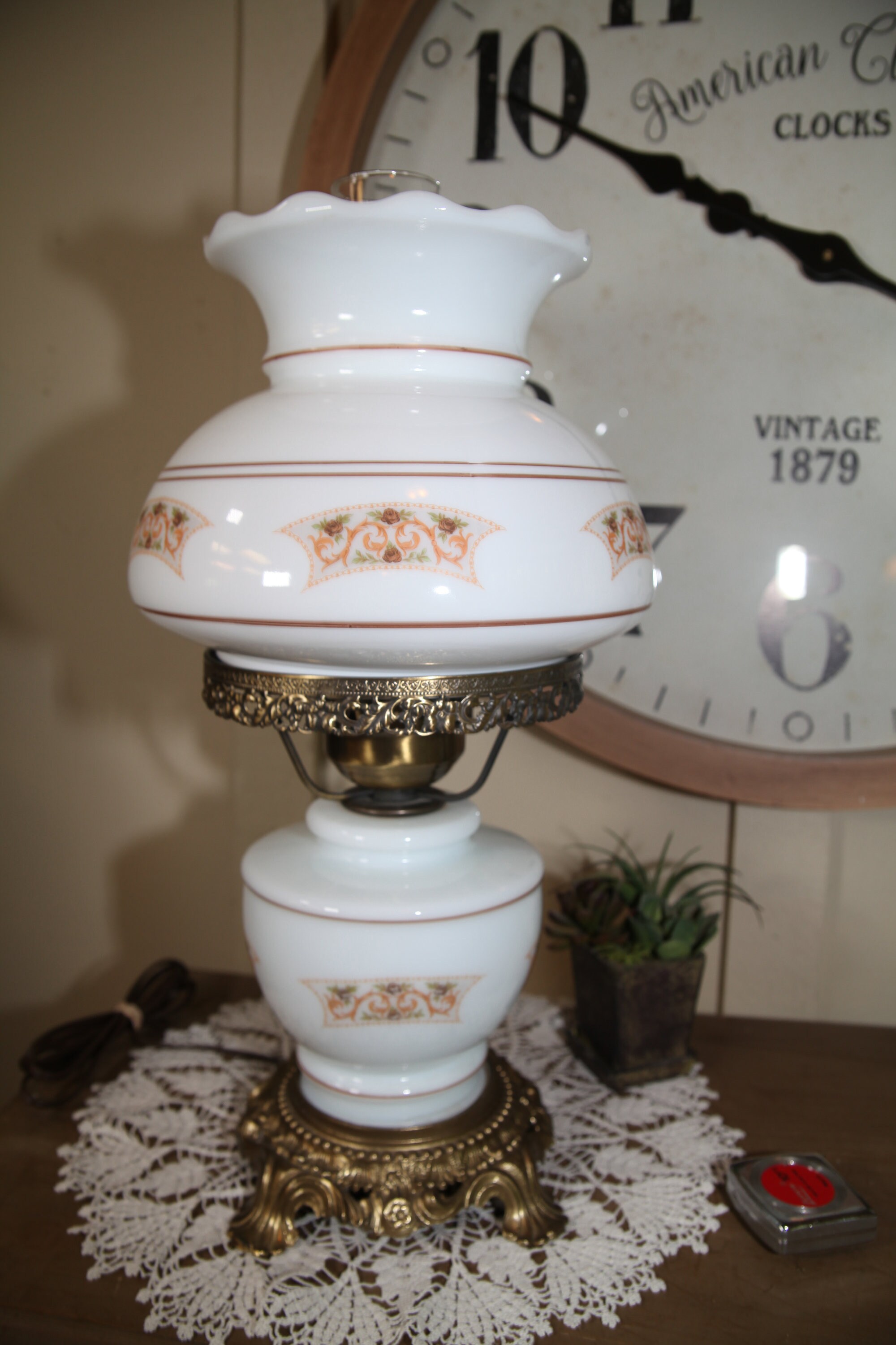 Vintage Glass Hurricane Lamp White Milk Glass Large 20 3 Piece