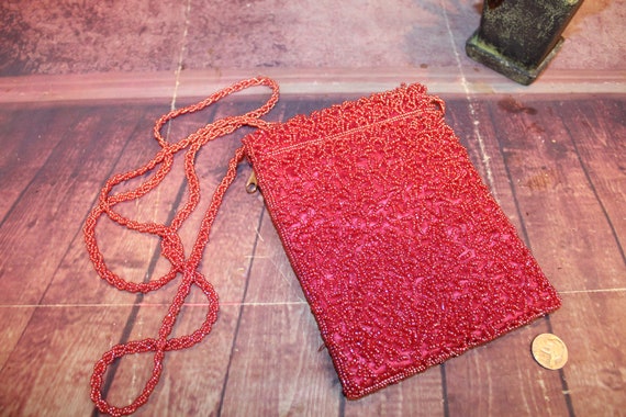 Vintage Raspberry Beaded Evening Over The Shoulde… - image 9