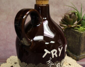 Vintage Wild Cat Juice Ceramic Jug With Stopper Bottle & 8 Small