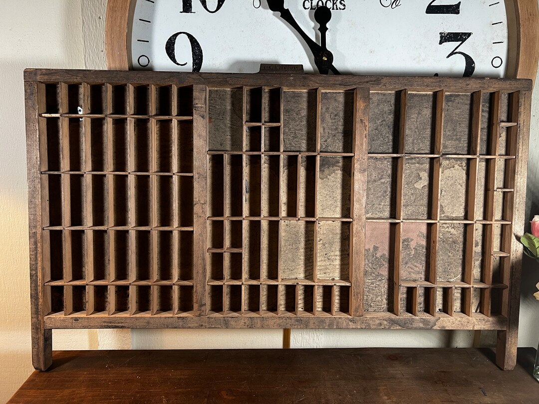 Antique, Wood Printers Box, Type Set Drawer, Tray, Shadow Box, Display