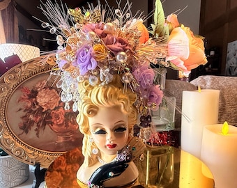 メリー花子 Vintage Lady Head Vase: MCM Glamour Girl Planter, Japan Napco
