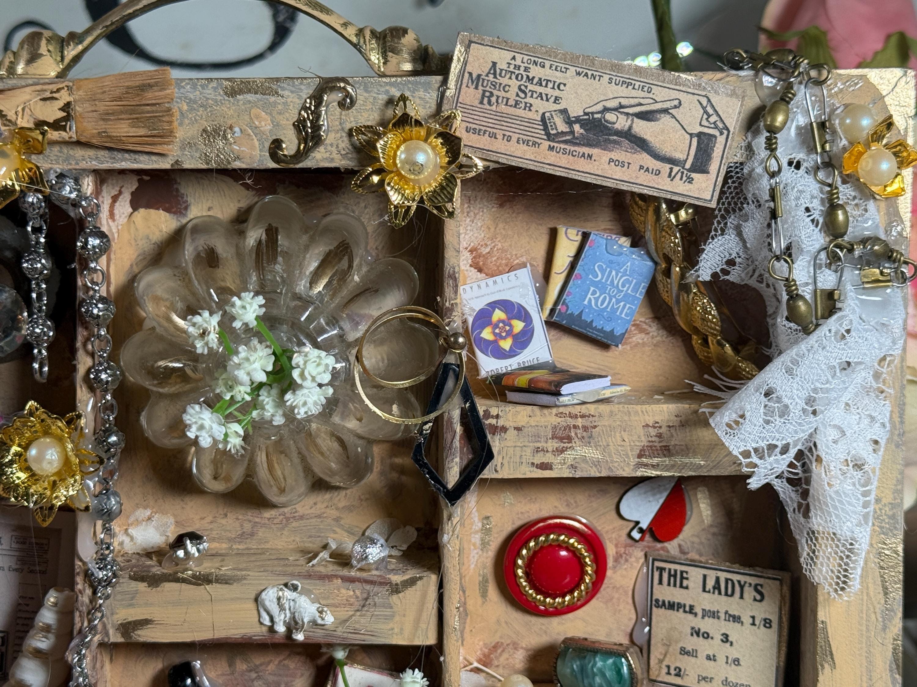 Antique, Filled, Handmade Wood Printers Box, Tray, Shadow Box