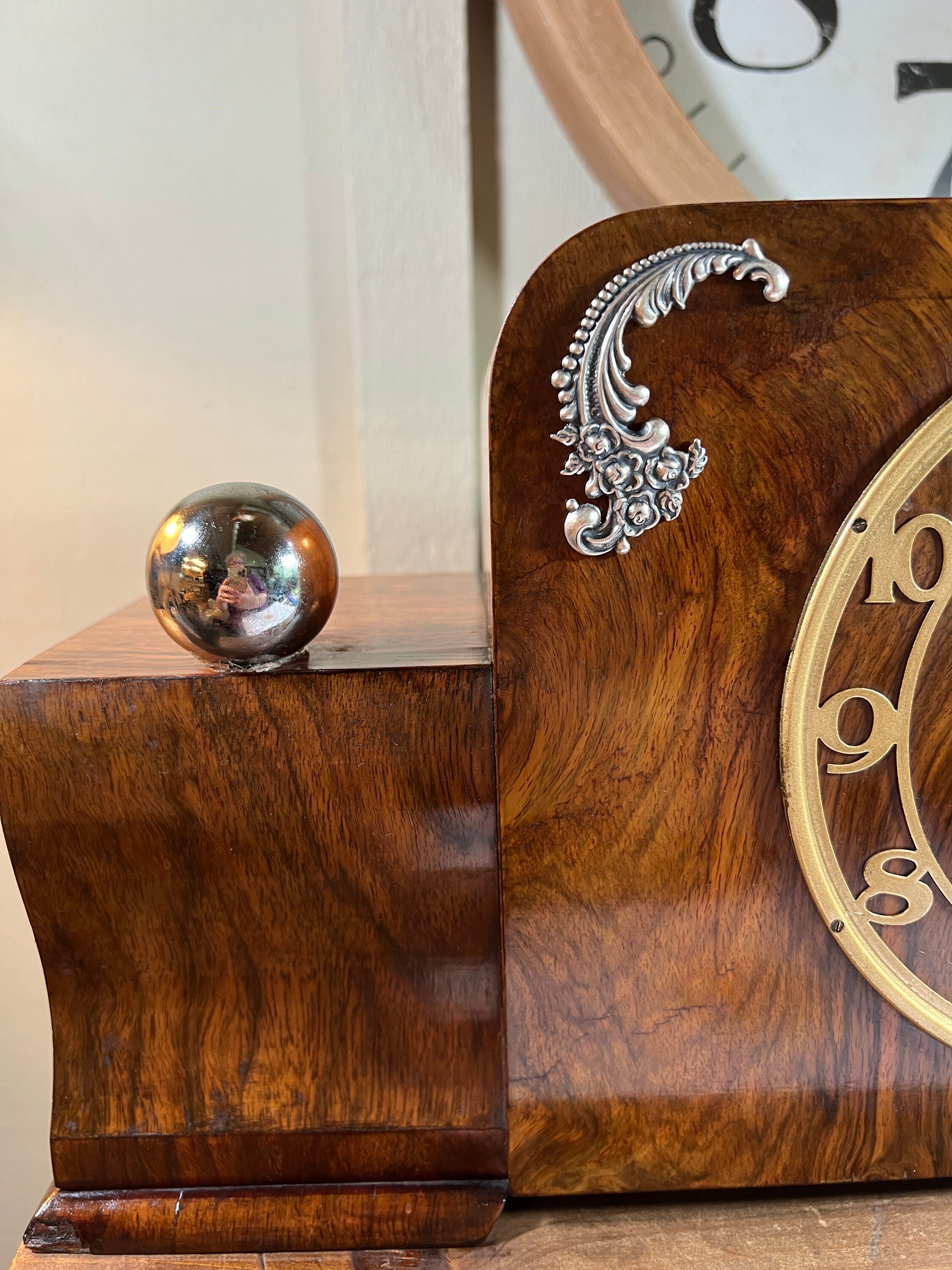 Vintage, Art Deco, Mechanical, Burlwood, Mantle Clock, Desk Clock