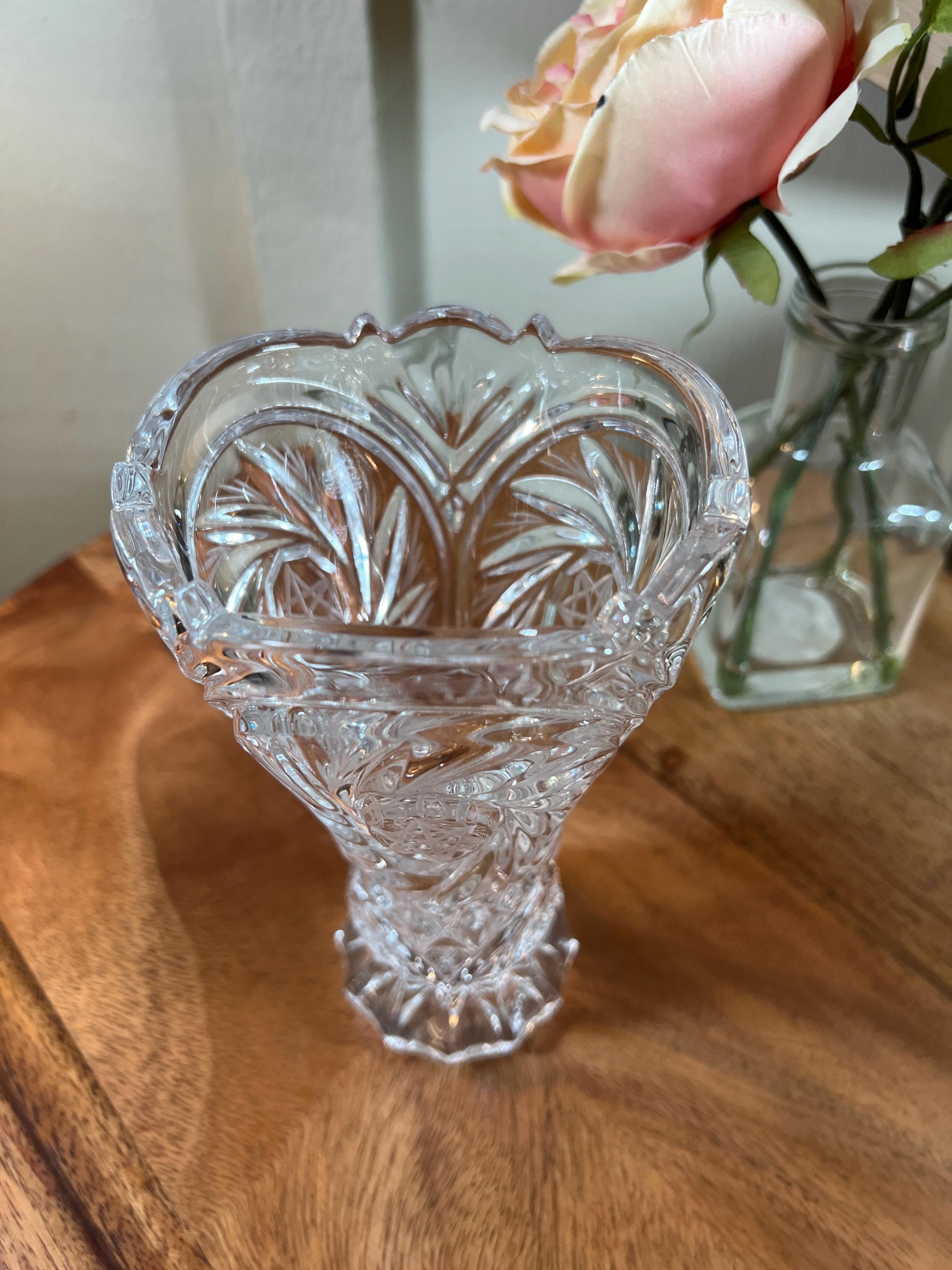 ヴィンテージ、風車、ハンドエッチングガラス、花瓶、フリル