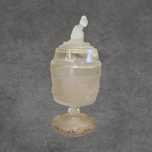 EAPG Gillinder Westward Ho Pioneer Buck Frosted Glass Lidded Compote, Tall, 11&quot;, 1870&#39;s   B101-1-2