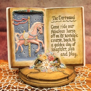 Vintage Ceramic Musical, The Carousel Book, 7&quot;, 1980&#39;s, Japan     B45-8-8