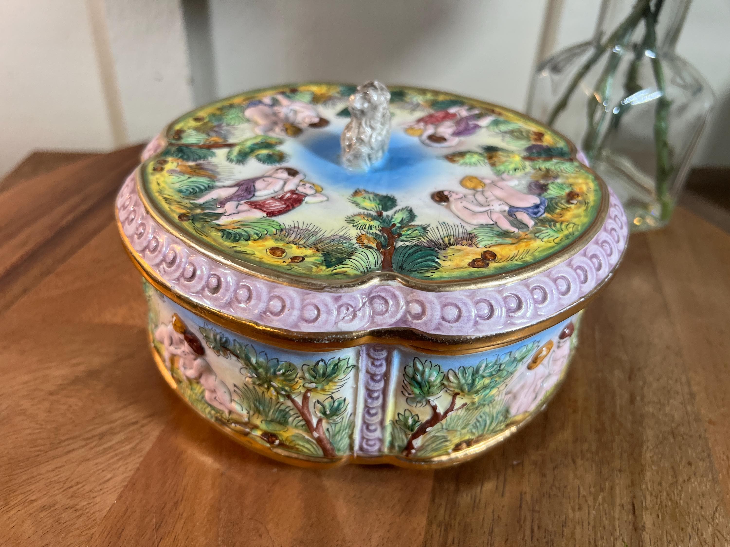 Capodimonte, Porcelain, Covered Candy Dish, Bowl, Vintage, Italy