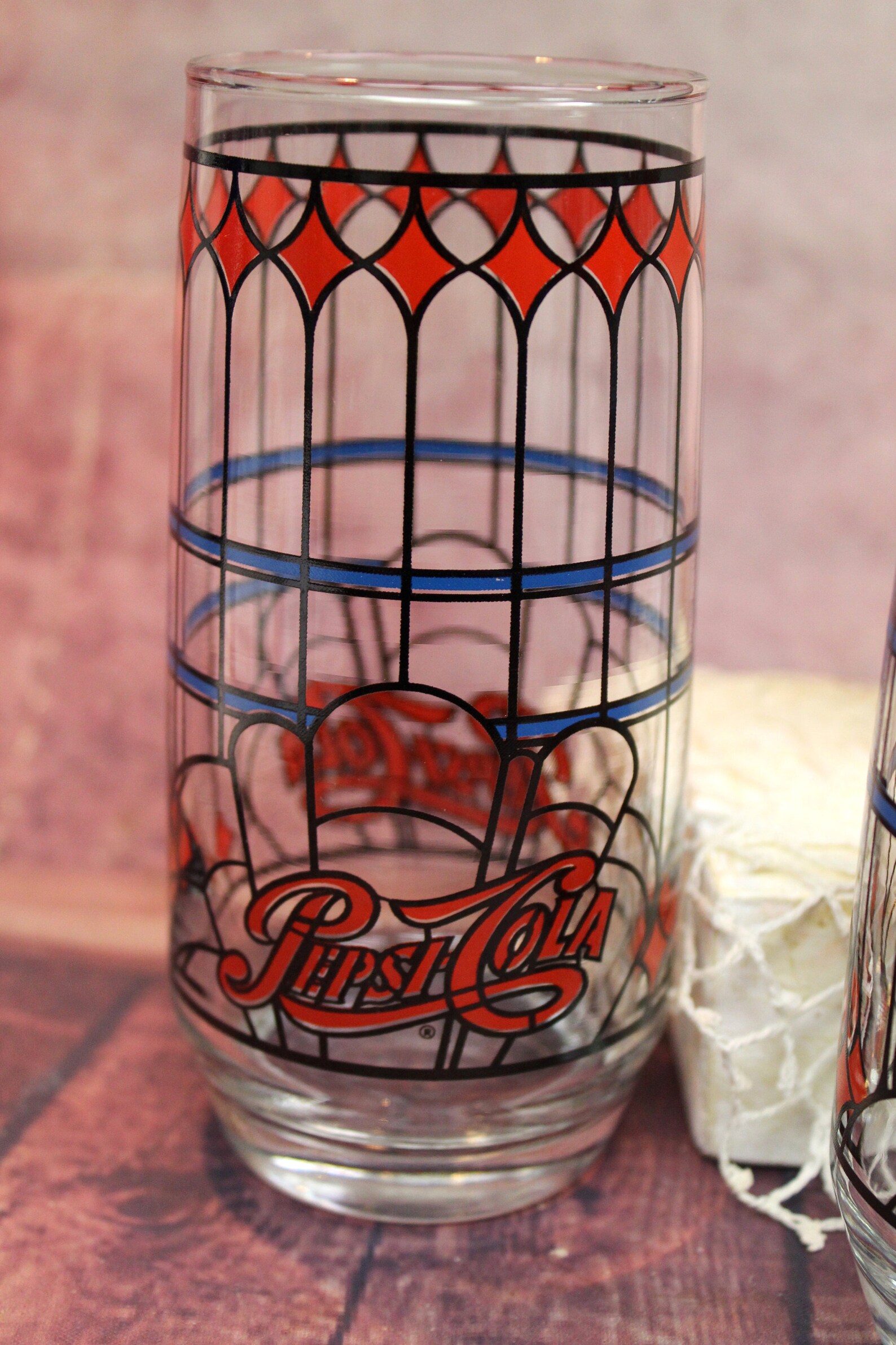 Vintage 3 Pepsi Stained Glass Pattern Drinking Glasses 1 Etsy