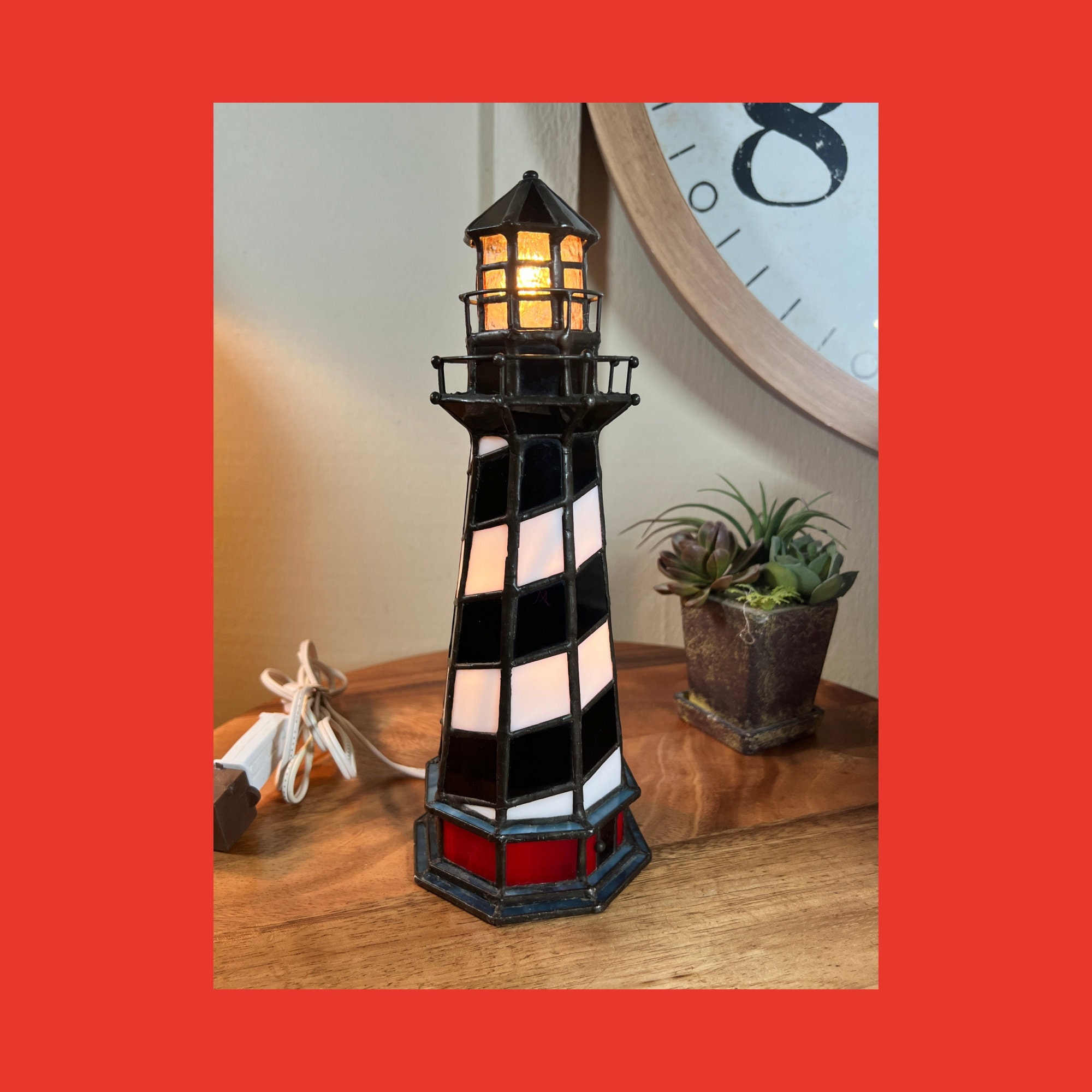 Stained Glass Lighthouse Lamp