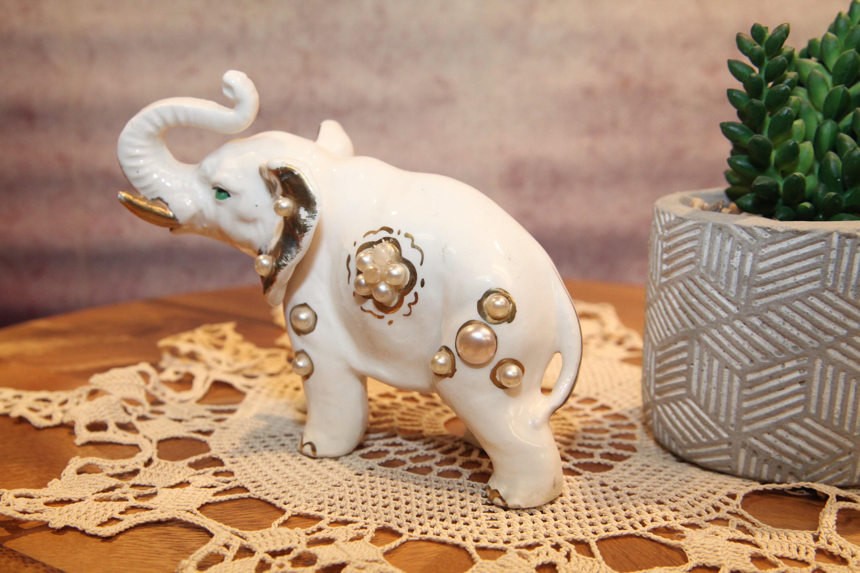 Vintage Ornatly Decorated, Pearls, Porcelain Elephant, Japan