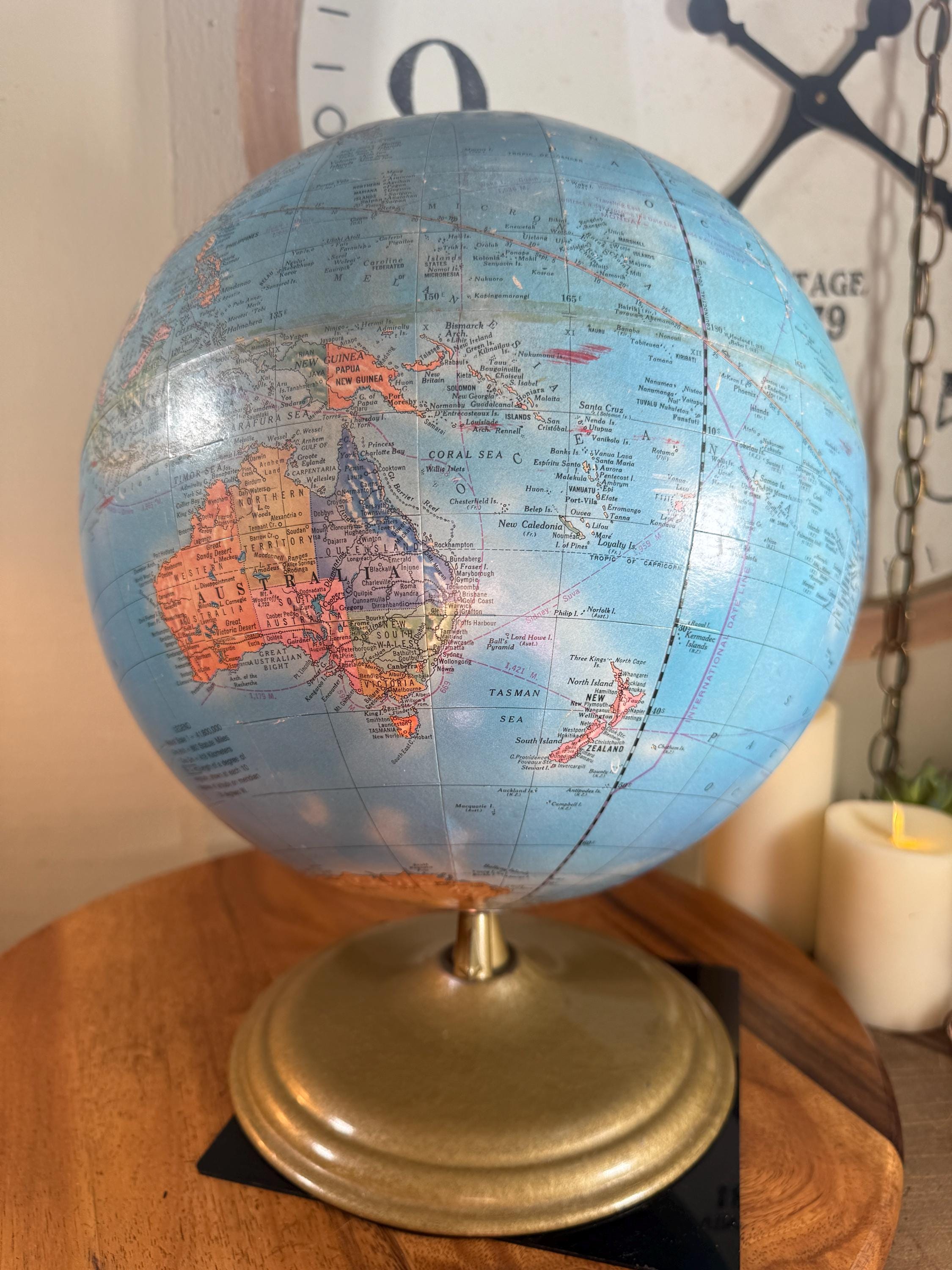 Vintage, 12 Inch, Crams, World Globe, Blue Features, Raised Relief