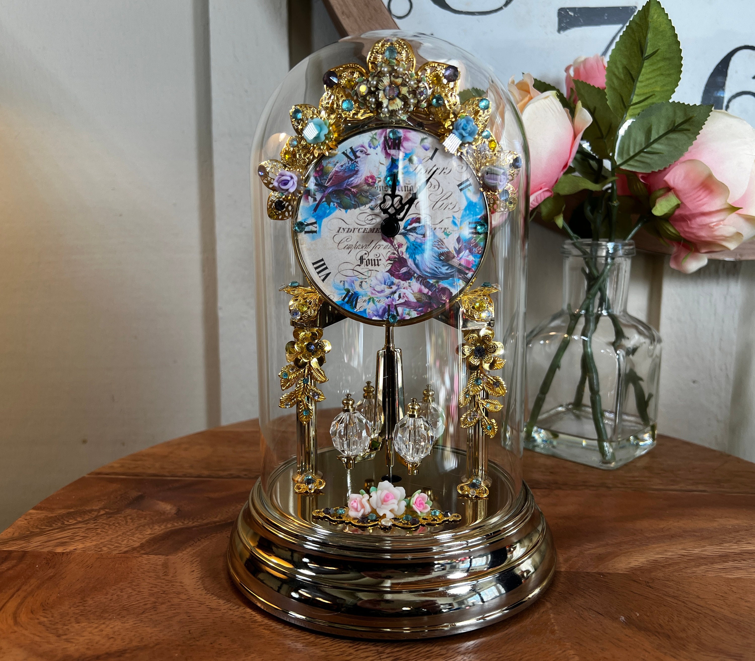 Bulova, Hand Decorated, French Blue Birds, Anniversary Clock