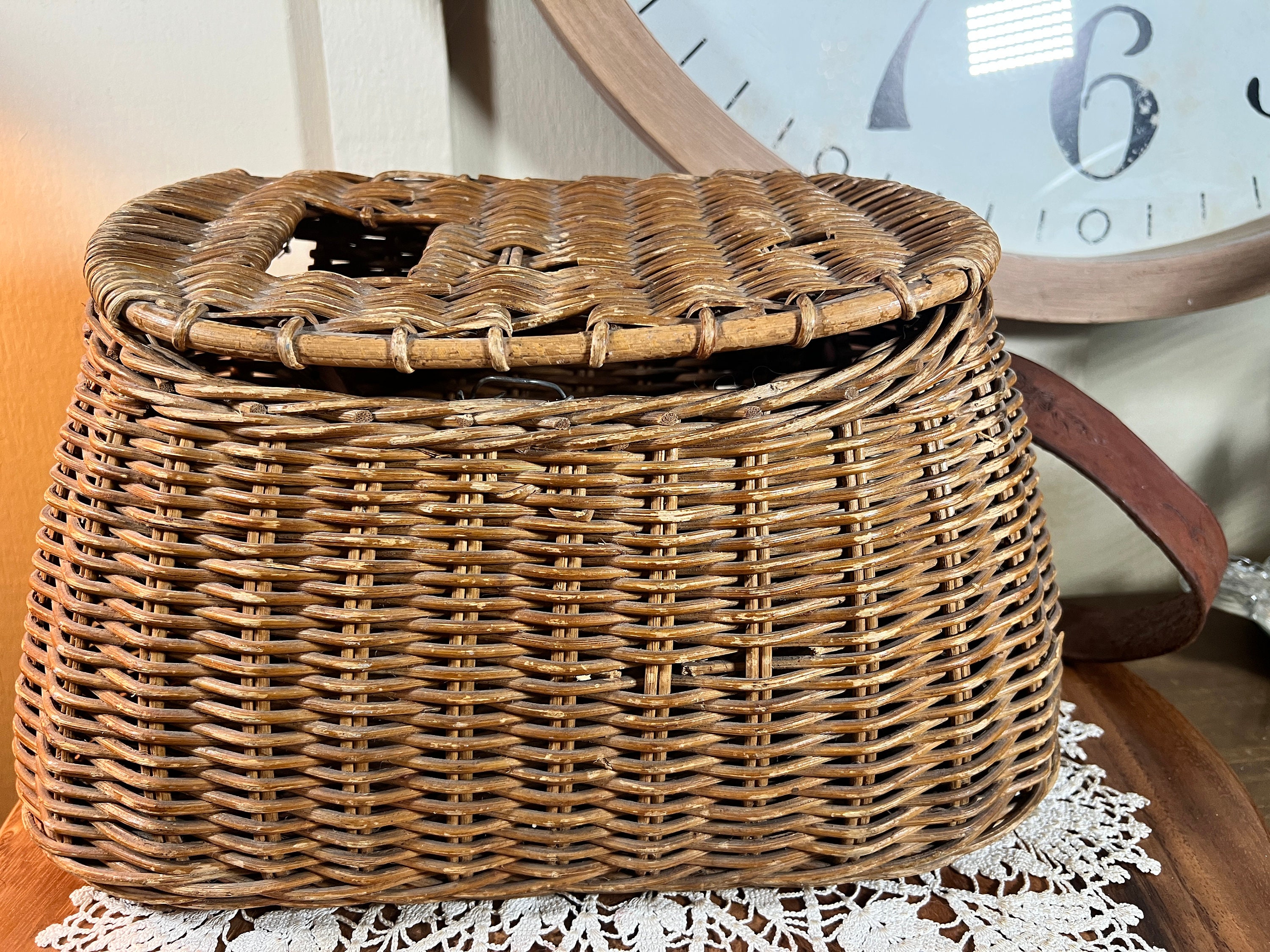 Creel Vintage pêche pêche à la mouche panier d'osier