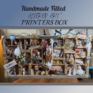 Caja de madera antigua para impresora, hecha a mano, con relleno, bandeja, caja de sombras, vitrina, llena de antigüedades y vintage, 24" K1/20 (#1)